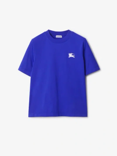 Burberry Ekd Logo Embroidered Cotton T-shirt In Blue