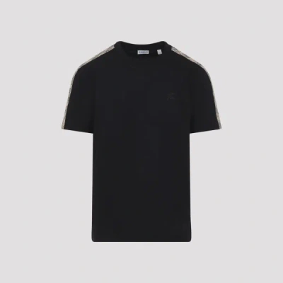 Burberry Cotton T-shirt With Checkered Trim In Black