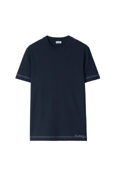 Burberry Contrast-stitching Cotton T-shirt In Storm