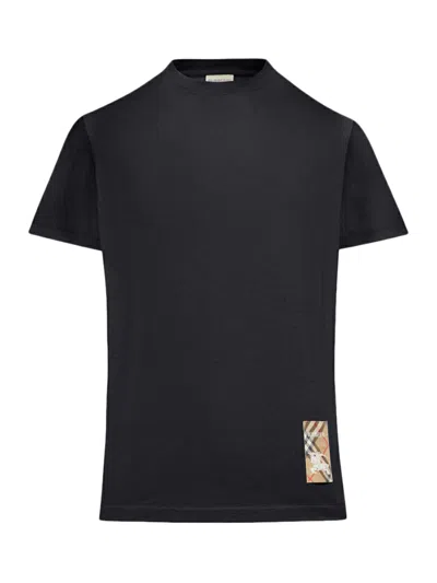 Burberry Cotton T-shirt With Check Application In Black