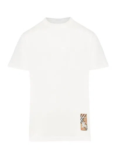 Burberry Women White T-shirt With Logo Patch With Check Motif On The Front In Cotton Woman In Neutral