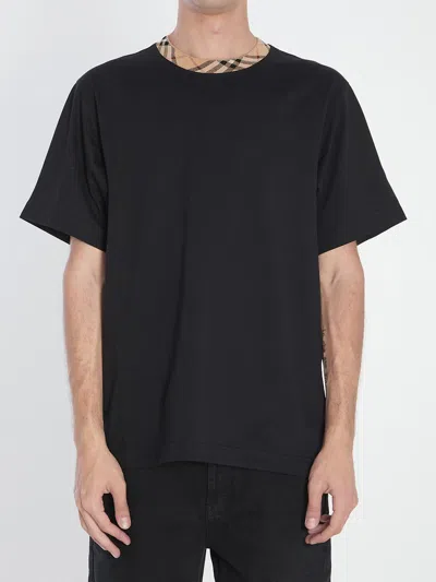 BURBERRY COTTON T-SHIRT WITH CHECK COLLAR