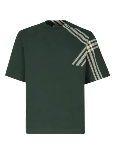 BURBERRY COTTON T-SHIRT WITH CHECK SLEEVES