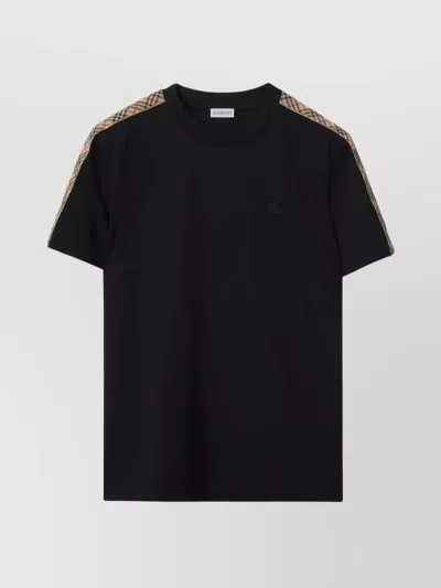 BURBERRY COTTON T-SHIRT WITH CHECKED SHOULDER PANELS
