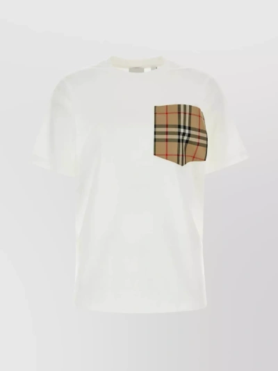 BURBERRY COTTON T-SHIRT WITH CHECKERED POCKET DETAIL