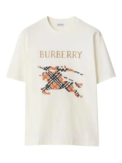 Burberry Cotton T Shirt With Cross Stitch In White
