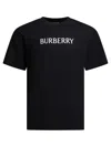 Burberry Men Black Crewneck T-shirt With Logo Lettering On The Front In Cotton Man