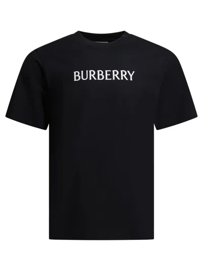 Burberry Men Black Crewneck T-shirt With Logo Lettering On The Front In Cotton Man