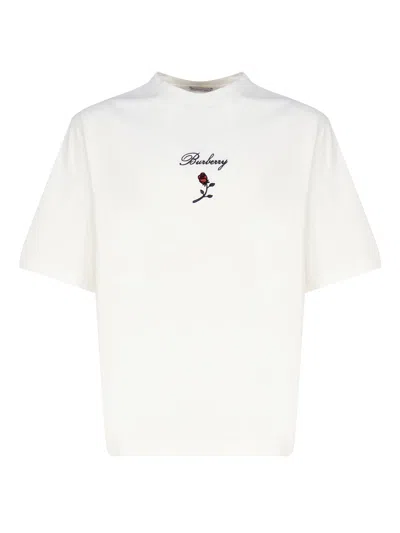 BURBERRY COTTON T-SHIRT WITH PINK AND LOGO