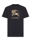 Burberry Men Black Crewneck T-shirt With Ekd And Logo Lettering Embroidery On The Front In Cotton Ma In Multi