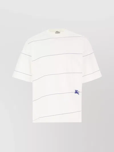 Burberry Cotton T-shirt With Striped Pattern And Embroidered Detail In White