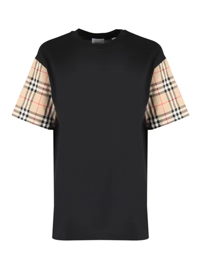 BURBERRY COTTON T-SHIRT WITH VINTAGE CHECK INSERTS