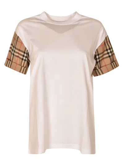 Burberry Cotton T-shirt With Vintage Check Sleeves In Multi