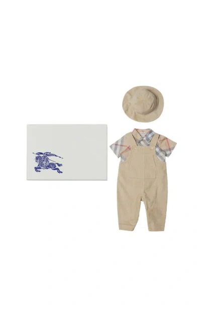 Burberry Kids'  Cotton Three-piece Baby Gift Set In Pale Stone