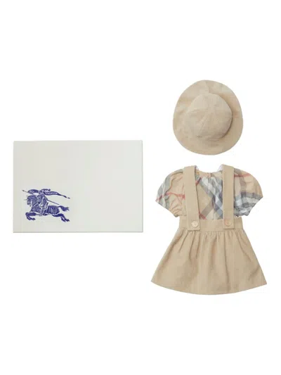 Burberry Babies' Checked Organic Cotton Three-piece Set In Beige