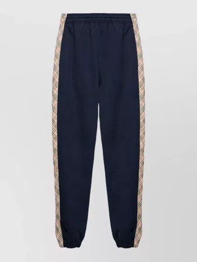 Burberry Cotton Track Pants Elastic Waist Side Stripes In Blue