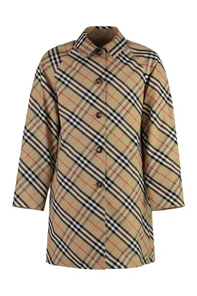 Burberry Cotton Reversible Coat Checked Pattern In Neutral