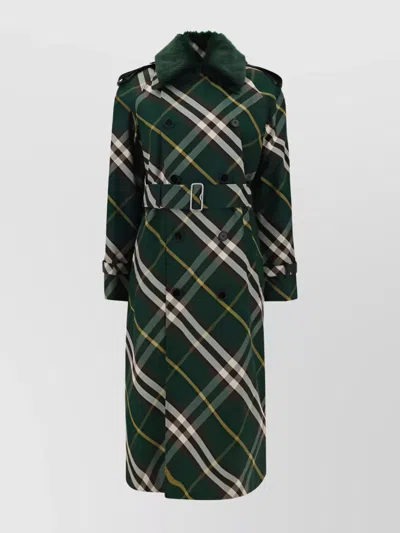 Burberry Cotton Trench Coat Back Slit In Green