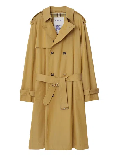 Burberry Cotton Trench Coat In Gold