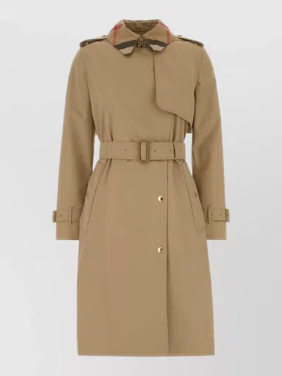 Burberry Cotton Trench Coat Belted Long Storm Flap In Brown