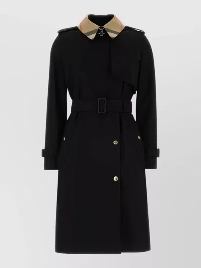 Burberry Sandridge Trench Coat Belted Long Epaulettes In Black