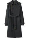 Burberry Long Trench Coat In Cotton And Nylon In Blue