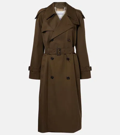 Burberry Belted Waist Double-breasted Jacket Epaulettes In Green