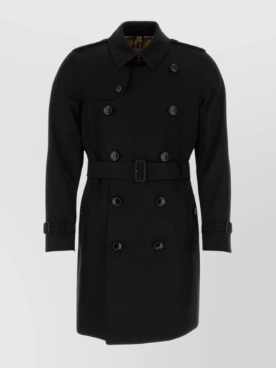 Burberry Cotton Trench Coat With Waist Belt In Black