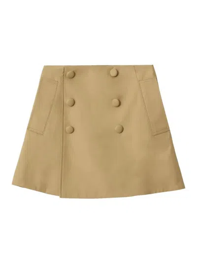 Burberry Kids' Button Cotton Skirt In Brown