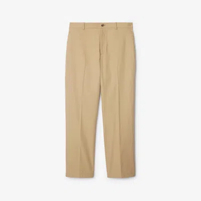 Burberry Logo-embroidered Cotton Chino Trousers In Flax