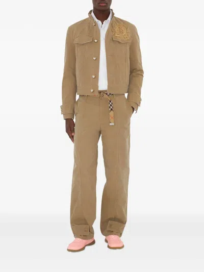 Burberry Cotton Trousers In Neutrals