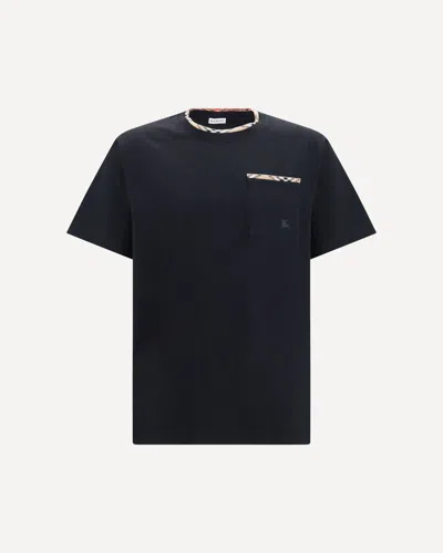 Burberry Cotton T-shirt With Check Trims In Black