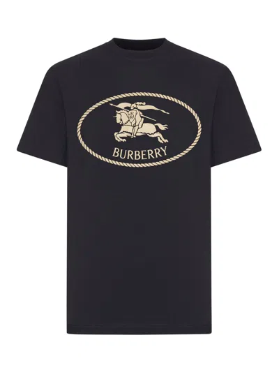 Burberry Cotton T-shirt With Front Logo In Black