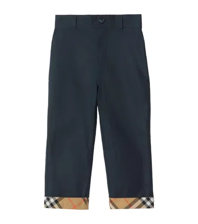 Burberry Kids' Check Turn-up Cotton Trousers In Blue