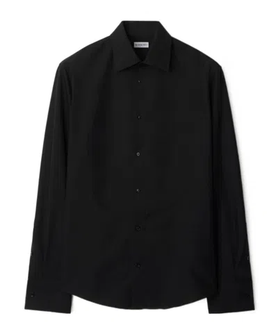Burberry Tailored Shirt With Curved Hem And Point Collar In Black