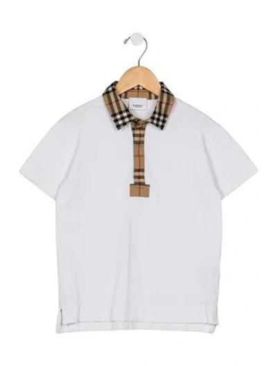 Pre-owned Burberry Kids' Cotton White And Multicolor Patterned Casual Short Sleeve Polo Shirt With Front Button Closure