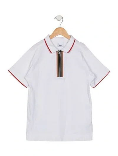 Pre-owned Burberry Kids' Cotton White And Multicolor Patterned Short Sleeve Polo Shirt With Front Zip Closure