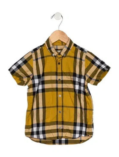 Pre-owned Burberry Babies' Cotton Yellow Patterned Short Sleeve Button Up Shirt