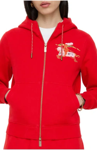 Burberry Cotton Zip Hoodie In Red