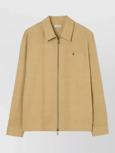 Burberry Cotton Zip Overshirt Collared Long Sleeves In Brown