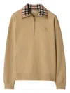 Burberry Beige Stripe Collar Half-zip Sweatshirt In Brown