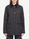 Burberry Women 'oldham' Black Quilted Jacket With Corduroy Collar In Tech Fabric Woman