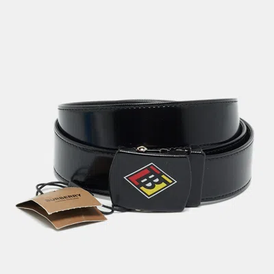 Pre-owned Burberry Covered Clip Buckle 85cm Belt Black Leather