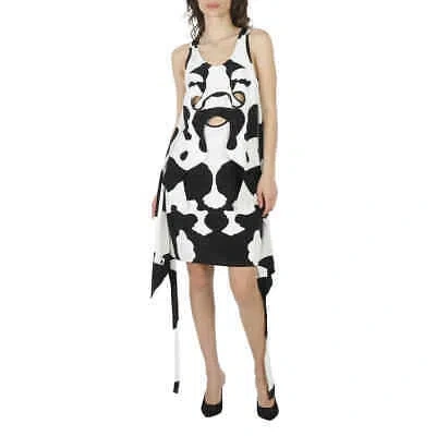 Pre-owned Burberry Cow-print Pieced Cutout Silk Mini Dress In White