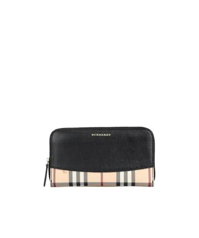 Burberry Cowhide Checked Purse In Black