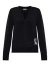 Burberry Check Label Wool Cardigan In Black