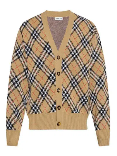 Burberry Checked Jacquard-knit Wool-blend Cardigan In Multi