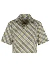Burberry Check Short-sleeve Crop Button-down Shirt In Beige