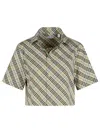 Burberry Check Short-sleeve Crop Button-down Shirt In Beige