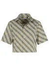 Burberry Check Short-sleeve Crop Button-down Shirt In Husk